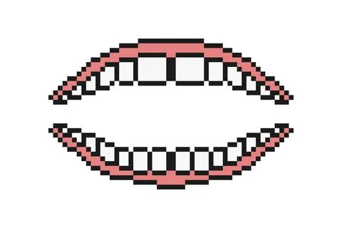 Pixel Open Mouth Teeth Retro Icon Illustration Stock Illustration
