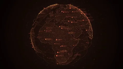 Pixel orange 3D planet Earth with big data animation. Rotating globe Stock Footage 83787005