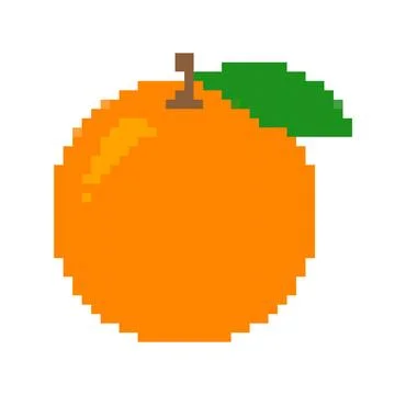 Pixel orange fruit, pixilated orange for icon, pixel orange for illustration Stock Illustration