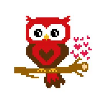 Pixel owl image. cross stitch or crochet pattern vector illustration. Stockillustratie