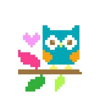 Pixel owl image. Vector illustration of a cross stitch pattern. Stock Illustration