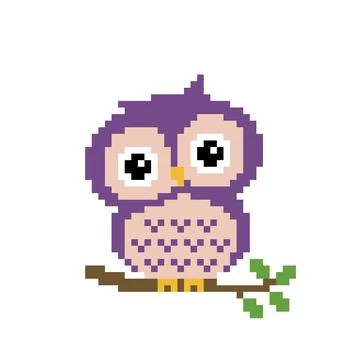Pixel owl image. Vector illustration of a cross stitch pattern. Stock Illustration