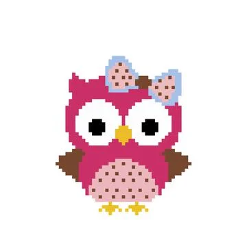Pixel owl image. Vector illustration of a cross stitch pattern. 스톡 일러스트