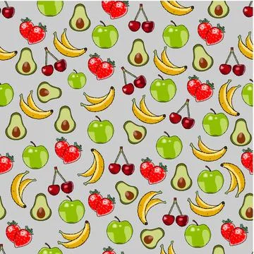 Pixel pattern of berries and fruits icons for proper nutrition on a gray ba.. 스톡 일러스트
