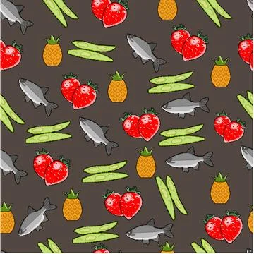 Pixel pattern of food icons for proper nutrition on a dark background Stock Illustration