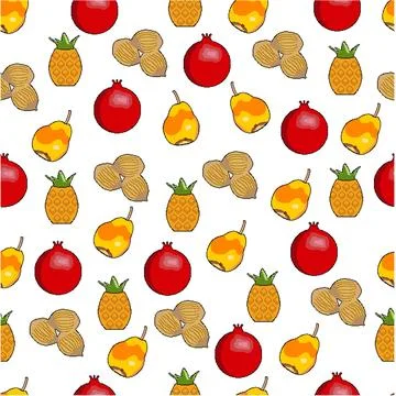 Pixel pattern of nuts and fruits icons for proper nutrition on a white back.. Stock Illustration