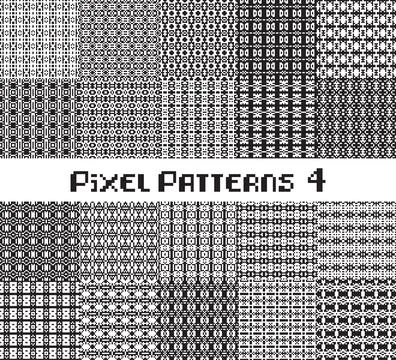 Pixel pattern seamless, black and white color. Patterns set in retro design. Stock Illustration