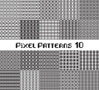 Pixel pattern seamless, black and white color. Patterns set in retro design. Stock Illustration