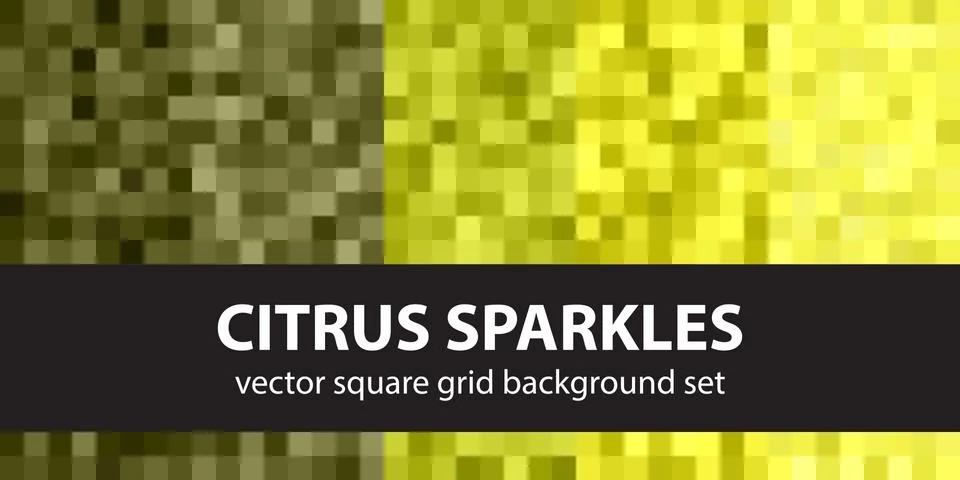 Pixel pattern set Citrus Sparkles. Vector seamless pixel art backgrounds Stock Illustration