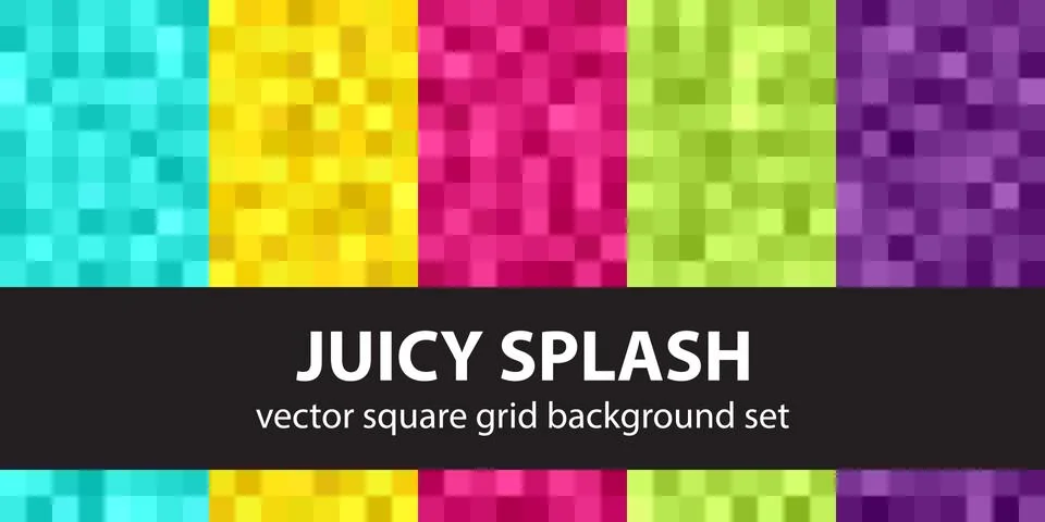 Pixel pattern set "Juicy Splash". Vector seamless pixel art backgrounds 스톡 일러스트