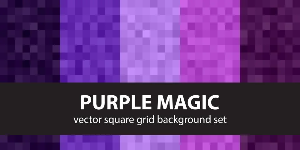 Pixel pattern set "Purple Magic". Vector seamless pixel art backgrounds イラスト素材