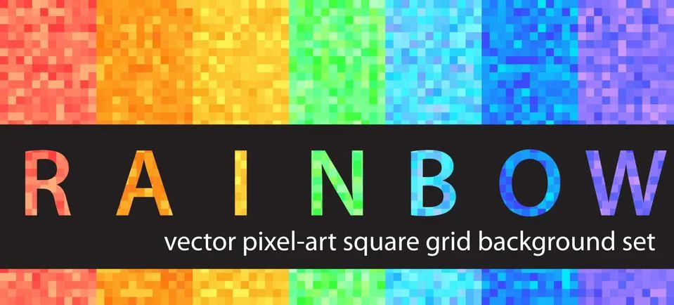 Pixel pattern set Rainbow. Vector seamless pixel art backgrounds Stock Illustration