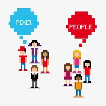 Pixel people over white background vector illustration Stock Illustration