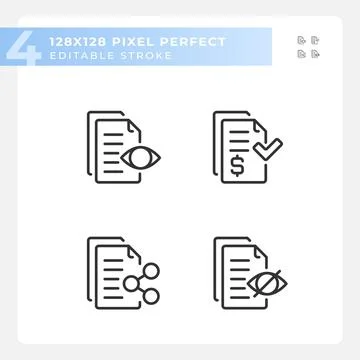 Pixel perfect black document line icons set Stock Illustration