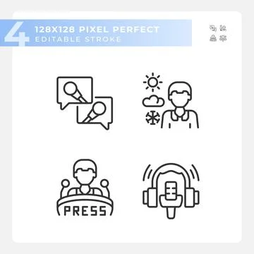 Pixel perfect black journalism line icons set Ilustração Stock