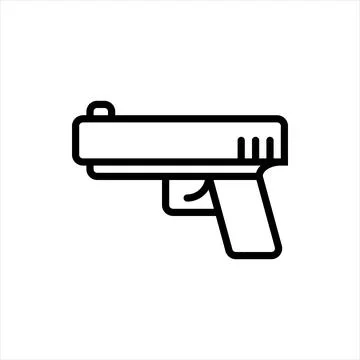 Pixel perfect black thin line icon of pistol. Editable stroke vector 64x64 Stock Illustration