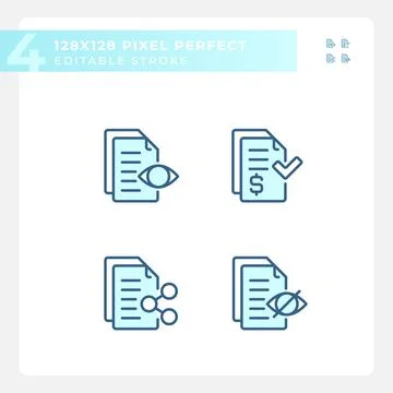 Pixel perfect blue document line icons set Stock Illustration