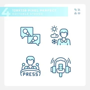 Pixel perfect blue journalism line icons set Ilustração Stock