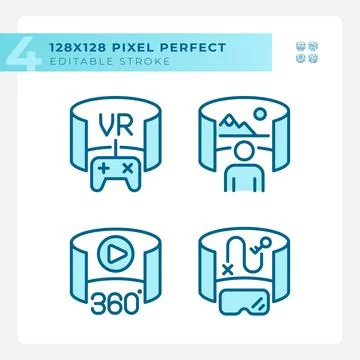 Pixel perfect blue VR, AR and MR icons set イラスト素材