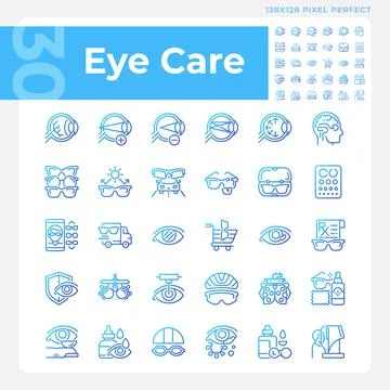 Pixel perfect eye care linear icons set Illustrazione stock