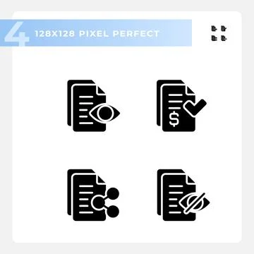 Pixel perfect glyph style document icons set Stock Illustration