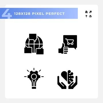 Pixel perfect glyph style soft skills icons set Stock Illustration