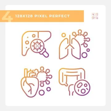 Pixel perfect gradient bacteria icons set Stock Illustration