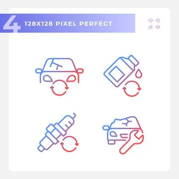 Pixel perfect gradient car repair and service icons set Ilustração Stock