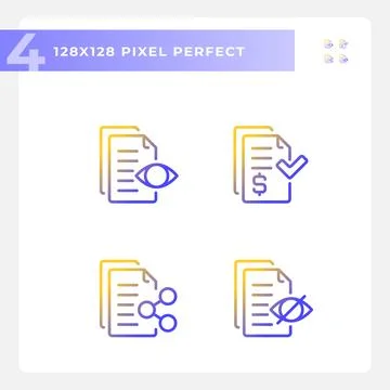 Pixel perfect gradient document line icons set Stock Illustration