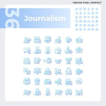 Pixel perfect gradient journalism icons set Stock-Illustration