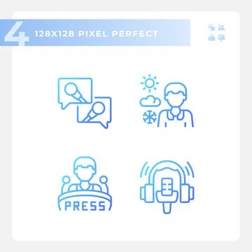 Pixel perfect gradient journalism line icons set Ilustração Stock