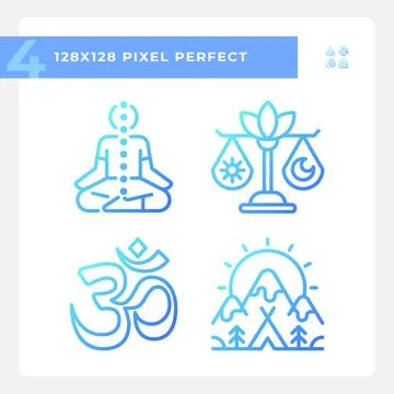 Pixel perfect gradient meditation linear icons set Ilustração Stock