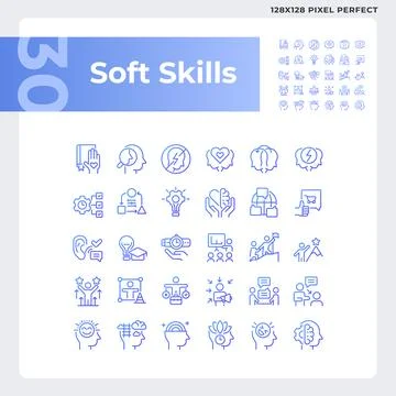Pixel perfect gradient soft skills icons set Ilustração Stock
