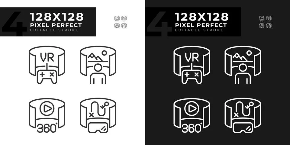 Pixel perfect light and dark VR, AR and MR icons set 스톡 일러스트