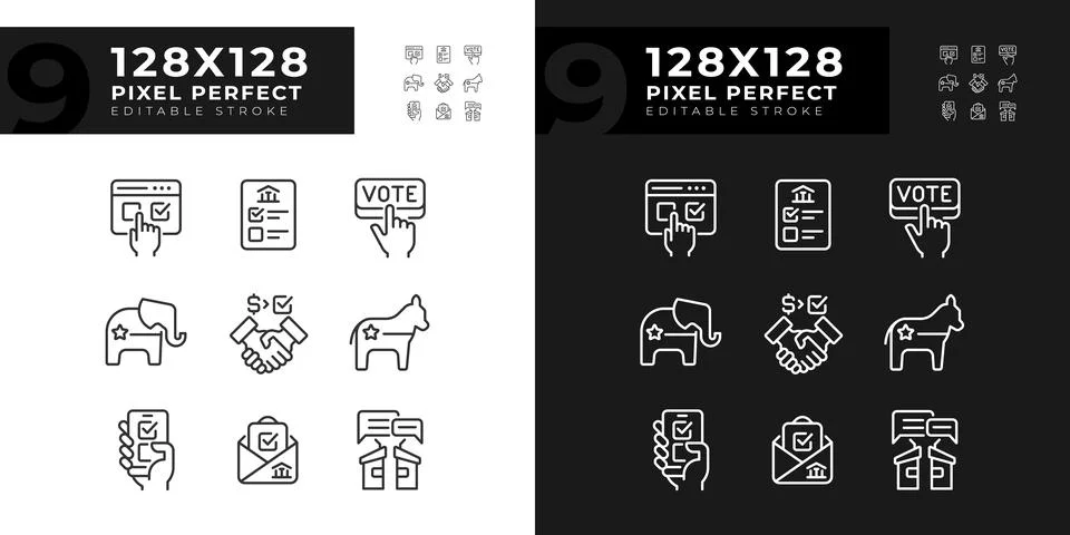 Pixel perfect set of voting icons for dark and light theme Stock-Illustration