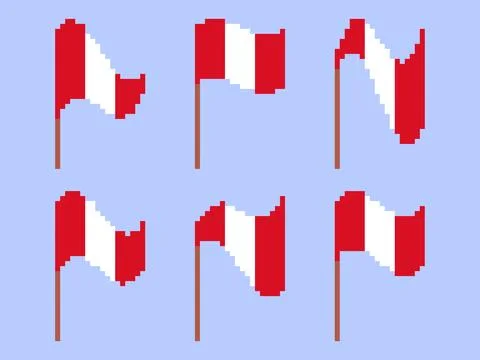 Pixel Peru flag icon set isolated on white background. Waving flag of Peru .. Illustrazione stock