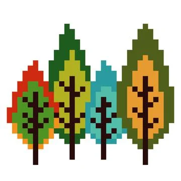 Pixel pine tree. Pixel forest tree image. Vector Illustration of pixel art. Illustrazione stock