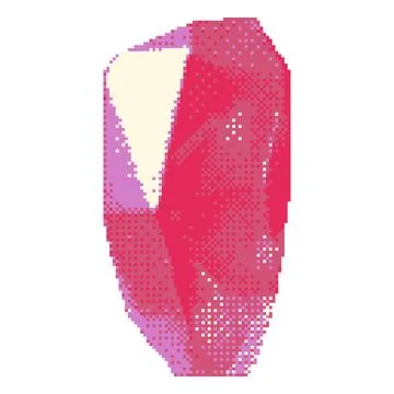 Pixel pink crystal, gemstone, 8-bit game interface icon. Illustrazione stock