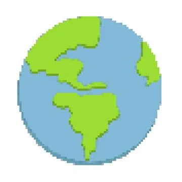 Pixel planet on white background, pixel earth for games and websites Illustrazione stock
