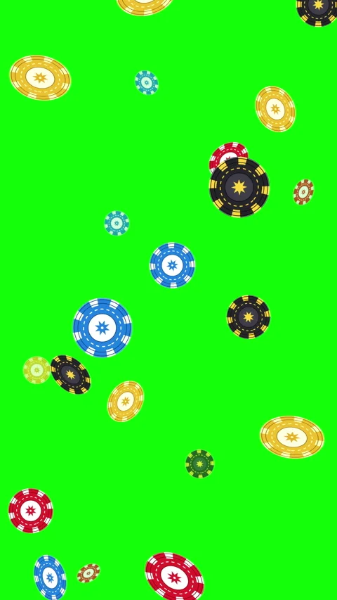 Pixel poker chips falling animation green screen loop motion graphic Stock Footage 346643074