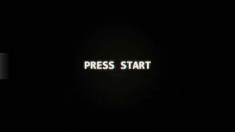 Pixel press star retro video game intro with flickering neon 8-bit text and Stock Footage 345872918