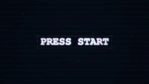 Pixel press start. Retro pixel press start text with glitch effect on dark Stock Footage 340550026