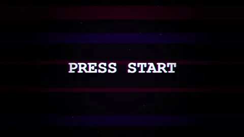 Pixel press start. Retro press start glitch text with scanline background Stock Footage 340550061