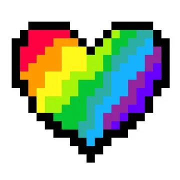 Pixel pride rainbow heart isolated on white background. Vector 8-bit hearts Illustrazione stock