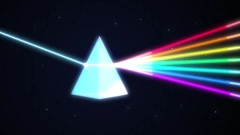 Pixel prism light refraction spectrum animation loop in dark setting Stock Footage 346545032