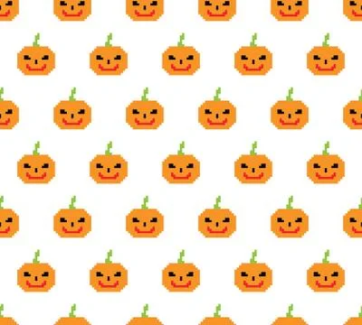 Pixel pumpkin   pattern seamless. 8 bit pumpkin  texture cartoon Happy Hallow Stock Illustration