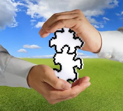 Pixel puzzles as partnership concept Stock Illustration