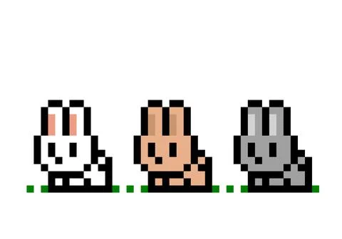 Pixel rabbit for game assets. cross stitch pattern vector illustration. 스톡 일러스트