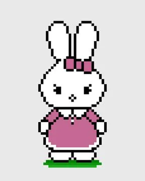 Pixel rabbit image. Vector illustration of cross stitch pattern. Stock Illustration