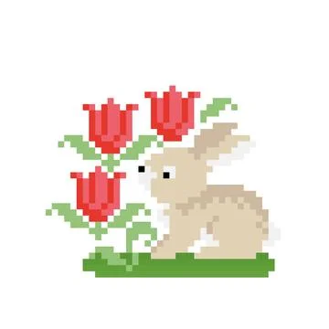Pixel rabbit image. Vector illustration of animal cross stitch pattern. Stock Illustration